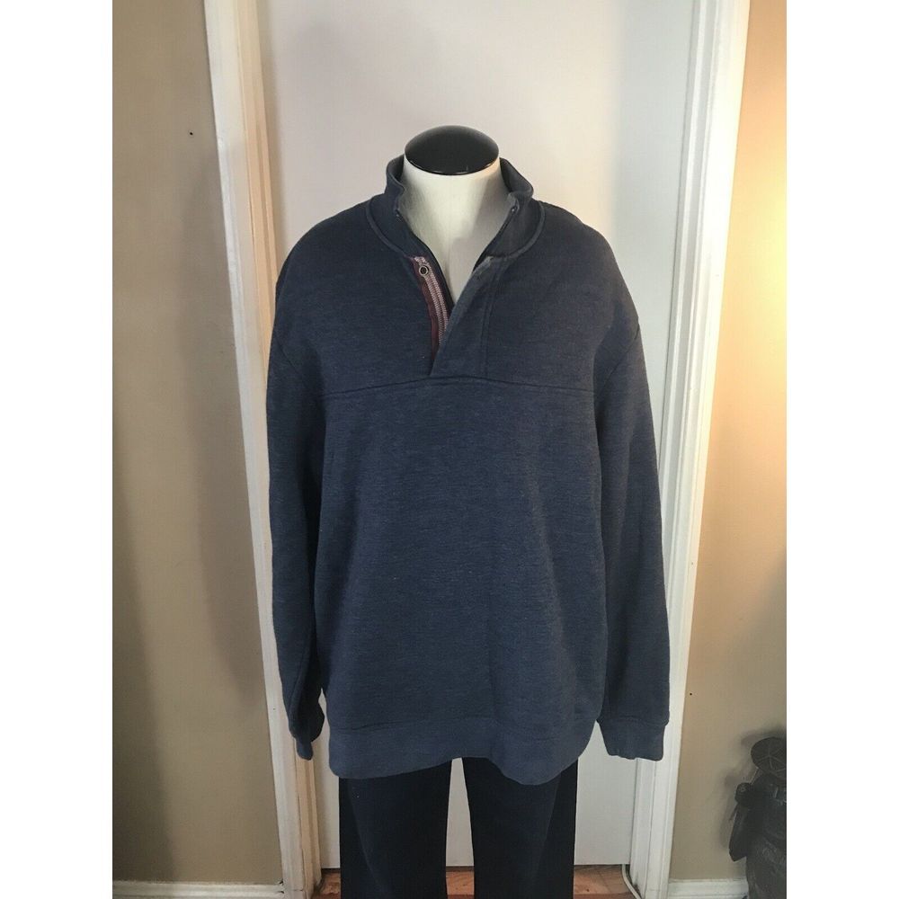 ORVIS Men's 1/4 Button Long-Sleeve Pullover Sweater Large Blue Fishing Outdoor